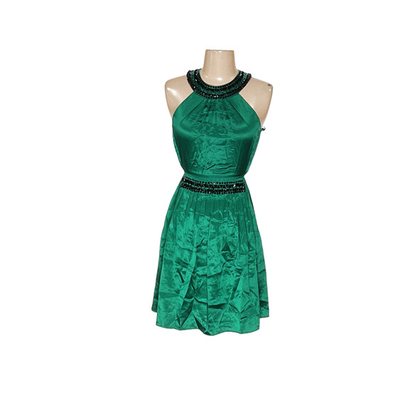 BCBGMAXAZRIA Green Silk A-Line Dress - Size 0 - Picture 1 of 4